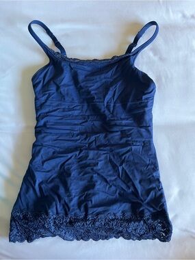 Sexy and Luxurious Self Expressions Navy Bodycon Lace Trim Camisole